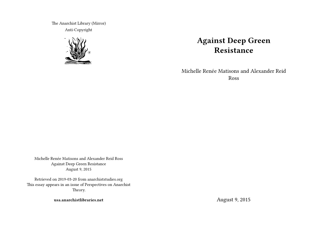Against Deep Green Resistance