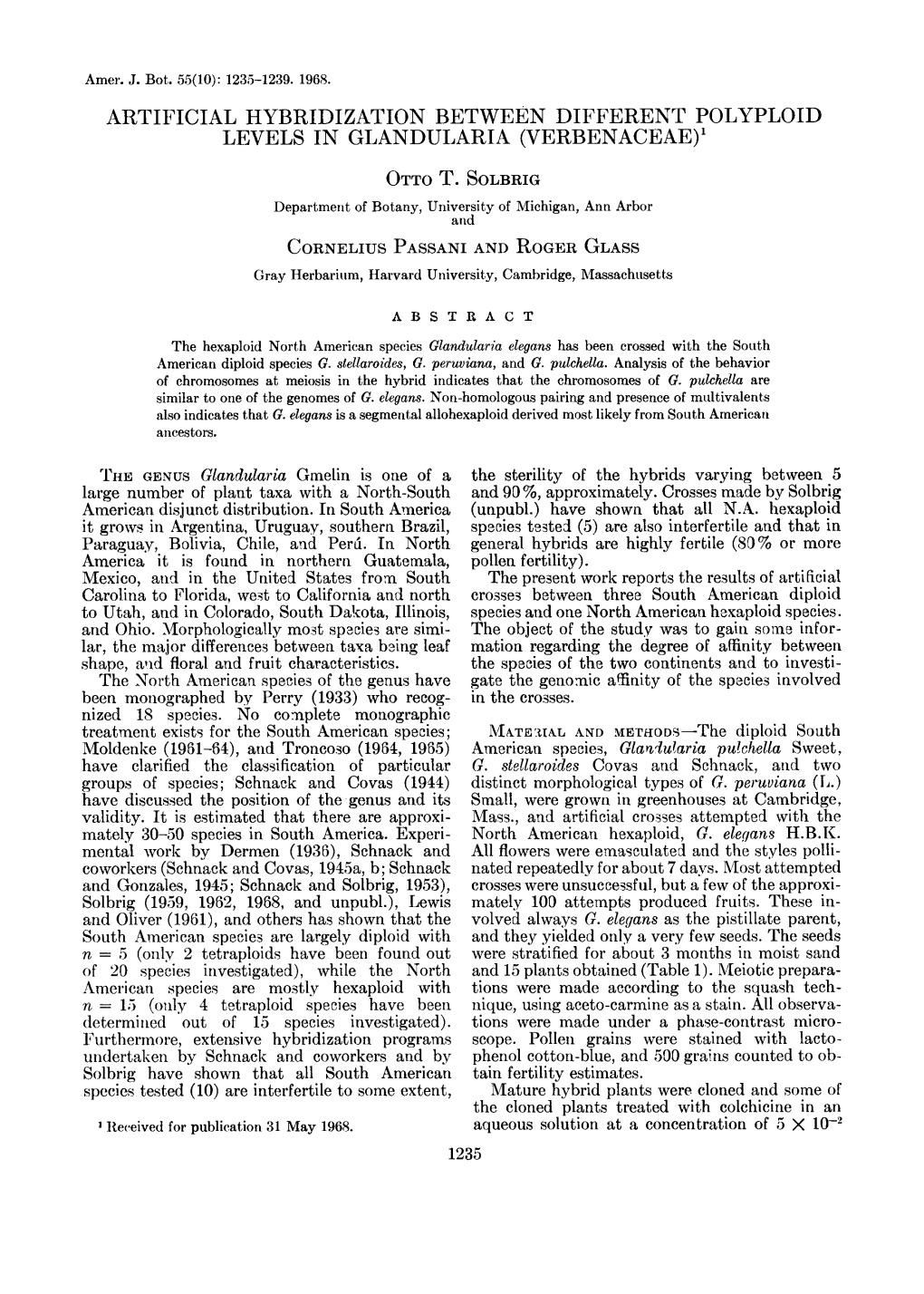 ARTIFICIAL HYBRIDIZATION BETWEEN DIFFERENT POLYPLOID LEVELS in GLANDULARIA (VERBENACEAE)L