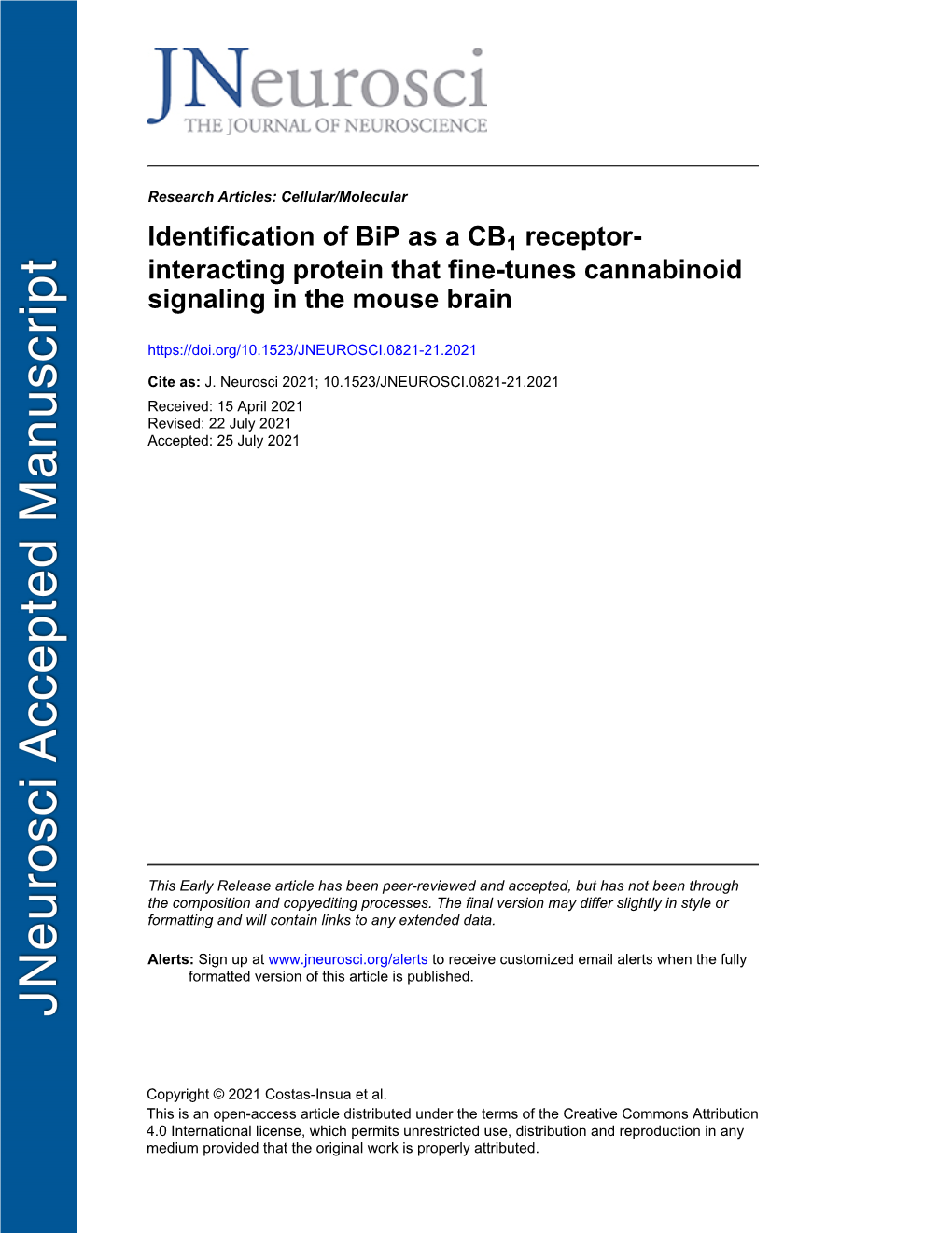 Identification of Bip As a CB1 Receptor-Interacting Protein That Fine