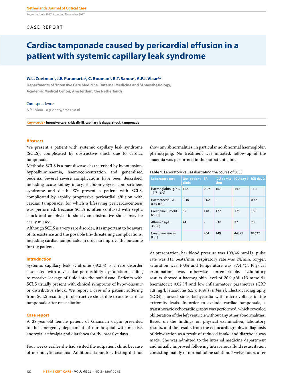 Cardiac Tamponade Caused by Pericardial Effusion in a Patient with Systemic Capillary Leak Syndrome