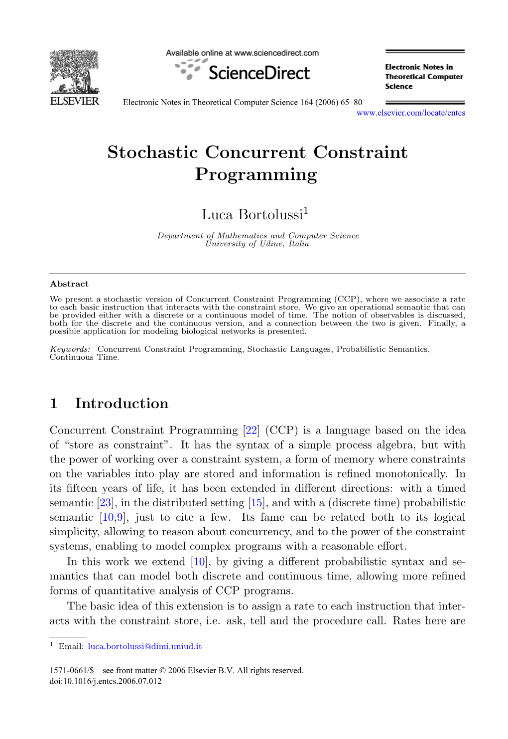Stochastic Concurrent Constraint Programming