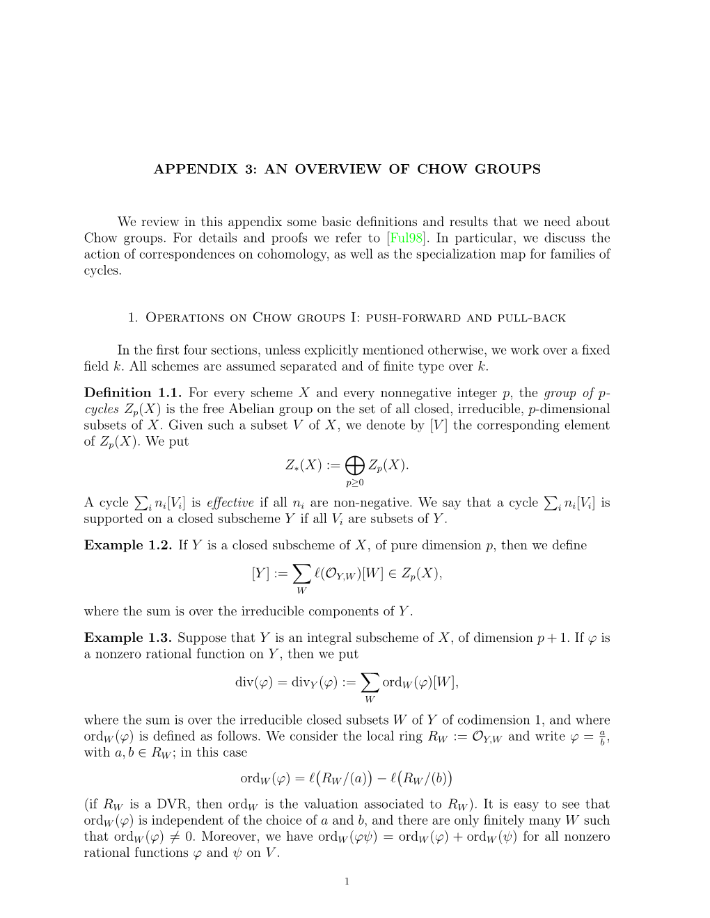 Appendix 3: an Overview of Chow Groups