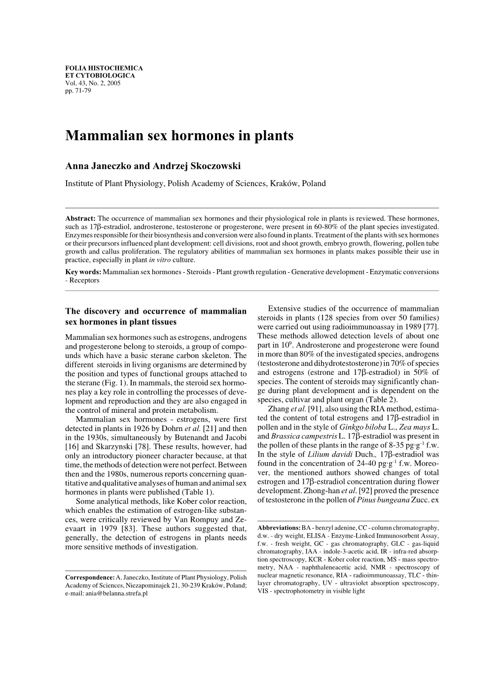 Mammalian Sex Hormones in Plants