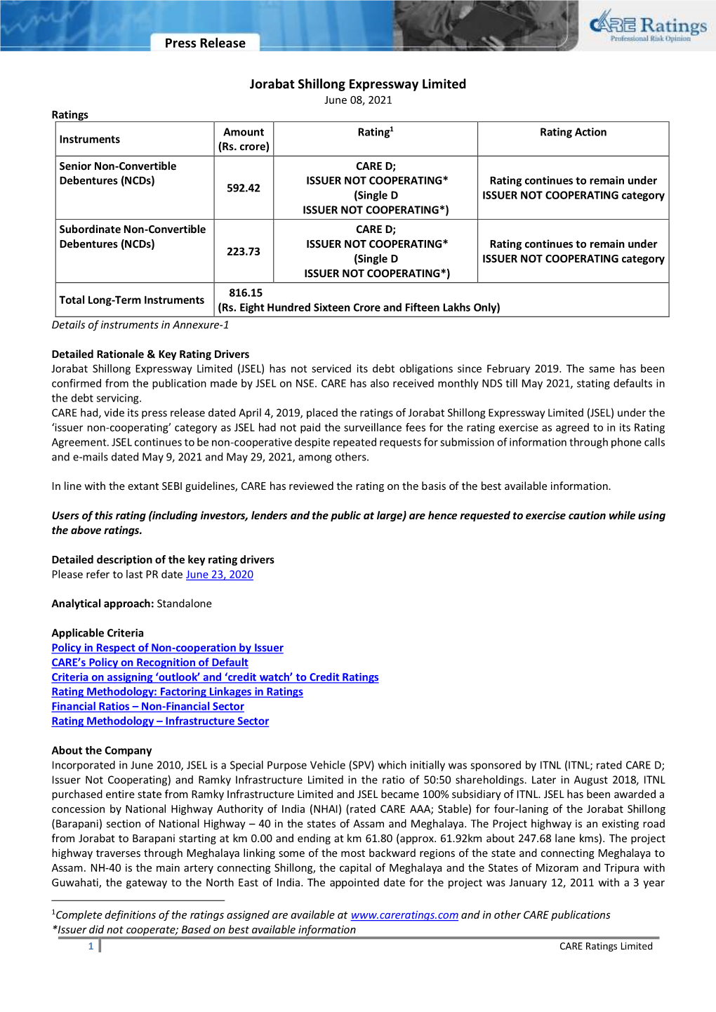 Press Release Jorabat Shillong Expressway Limited