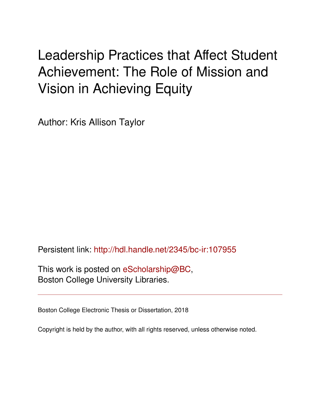 Leadership Practices That Affect Student Achievement: the Role of Mission and Vision in Achieving Equity