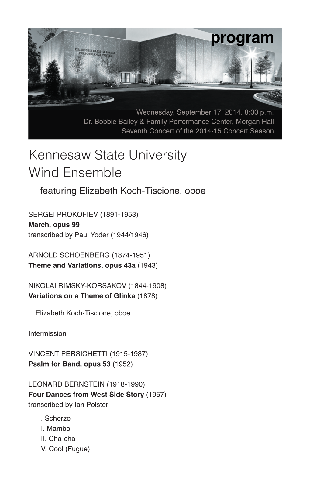 KSU Wind Ensemble Featuring Elizabeth Koch-Tiscione, Oboe
