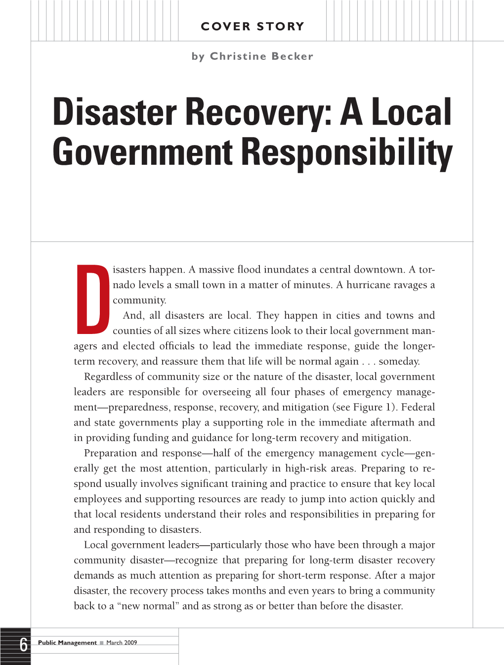 Disaster Recovery: a Local Government Responsibility