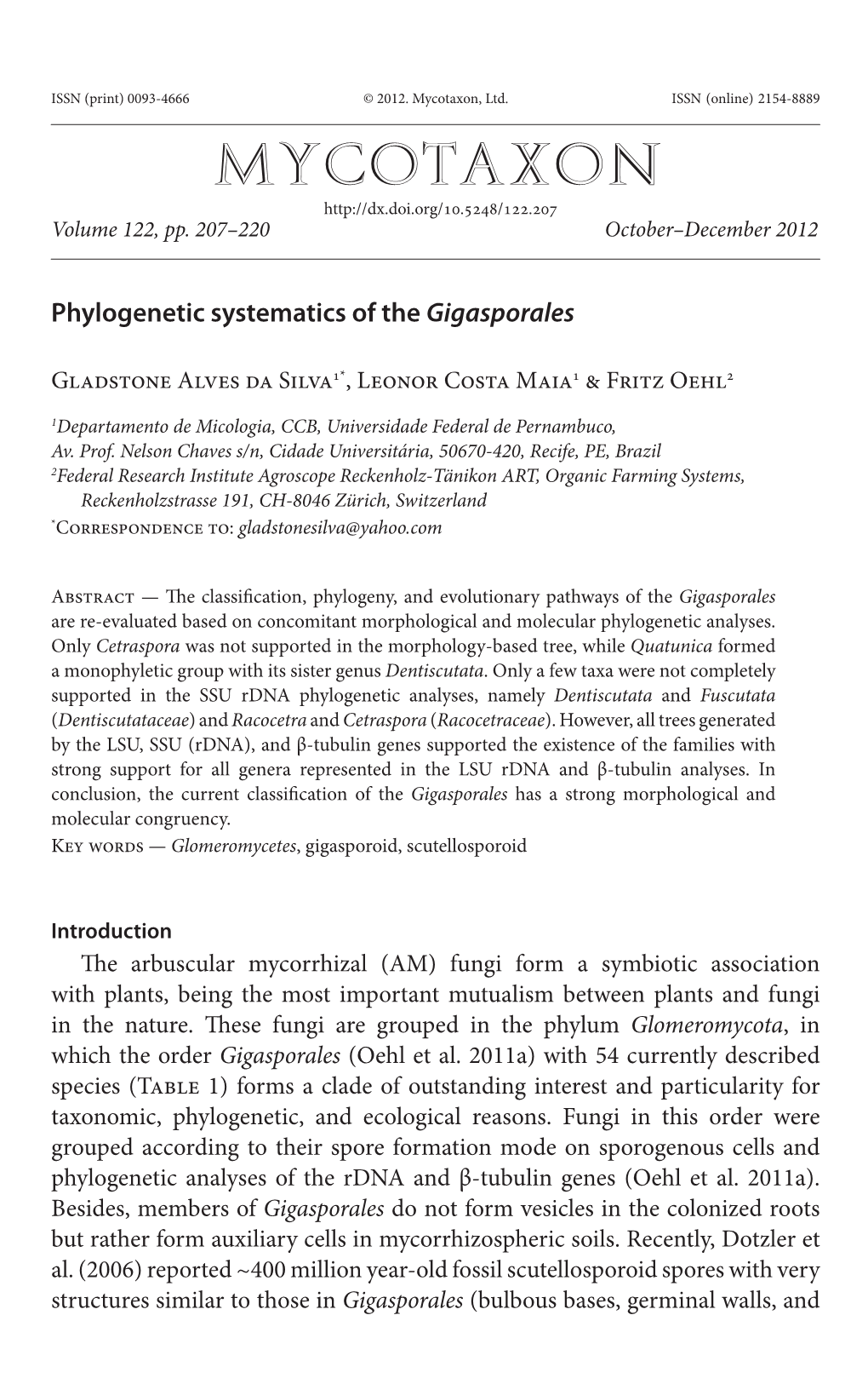 Phylogenetic Systematics of the Gigasporales