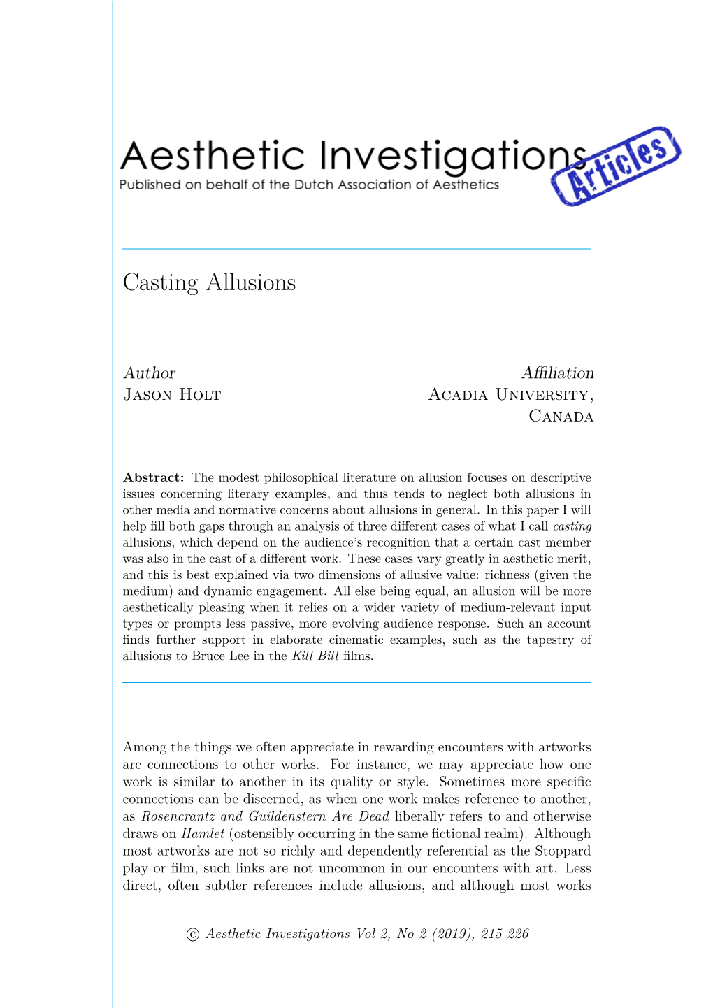 Aesthetic Investigations