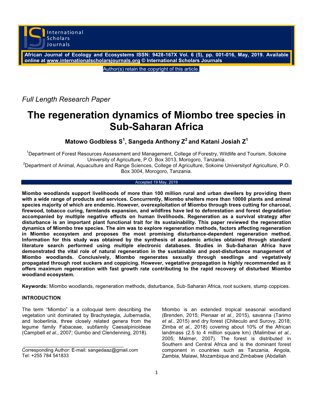 The Regeneration Dynamics of Miombo Tree Species in Sub-Saharan Africa