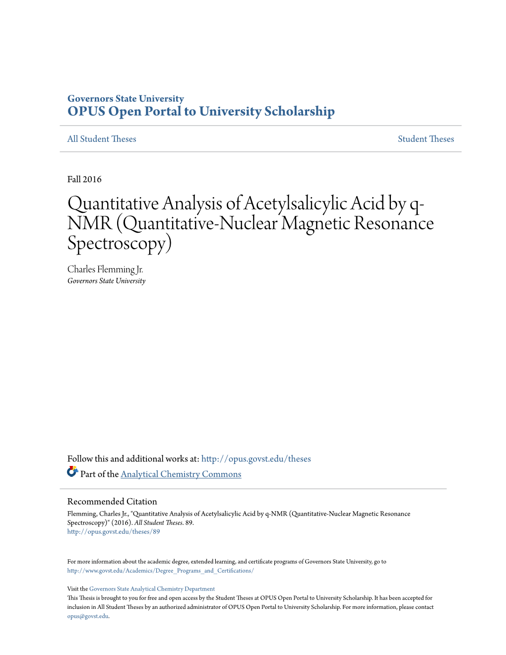 Quantitative Analysis of Acetylsalicylic Acid by Q-NMR (Quantitative-Nuclear Magnetic Resonance Spectroscopy)