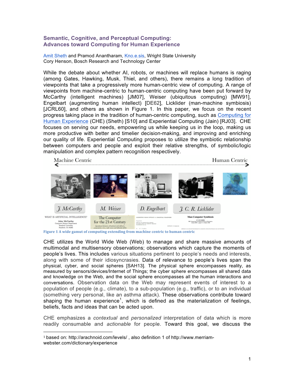 Semantic, Cognitive, and Perceptual Computing: Advances Toward Computing for Human Experience