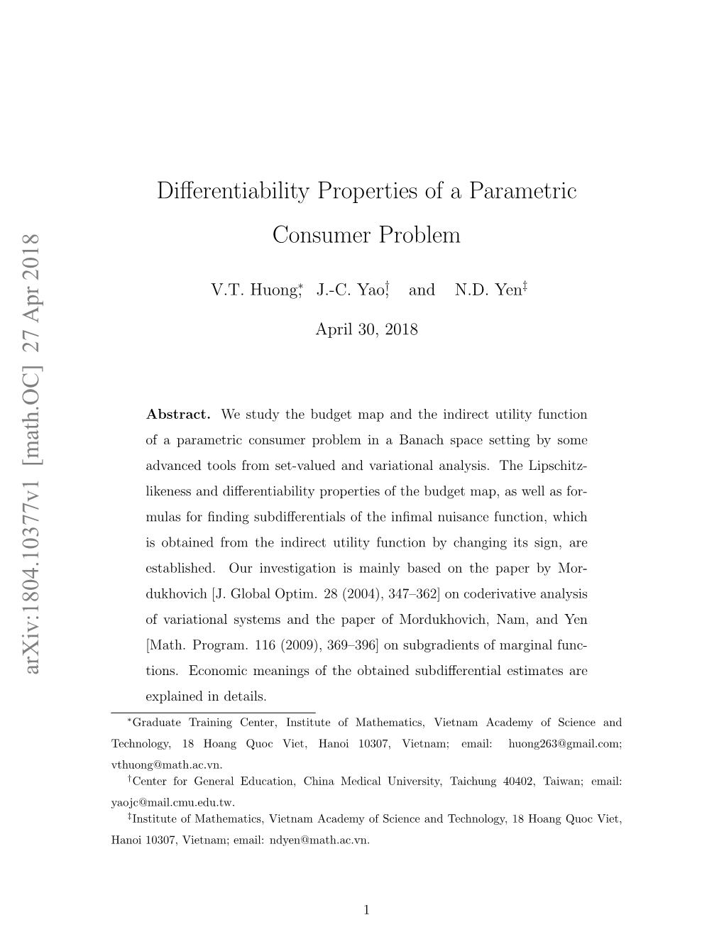 Differentiability Properties of a Parametric Consumer Problem