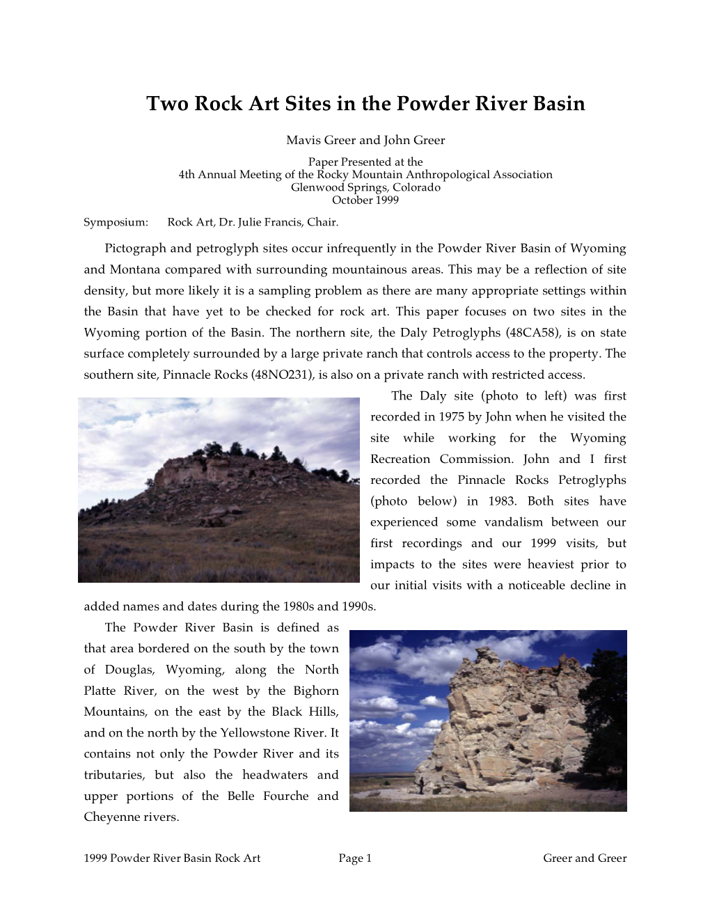 Two Rock Art Sites in the Powder River Basin