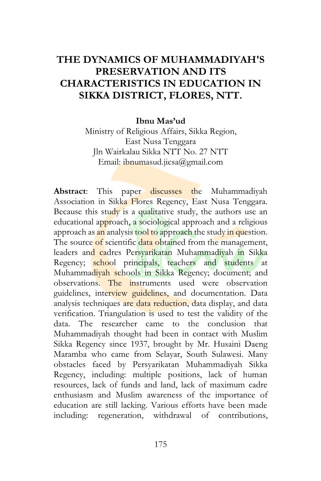 The Dynamics of Muhammadiyah's Preservation and Its Characteristics in Education in Sikka District, Flores, Ntt