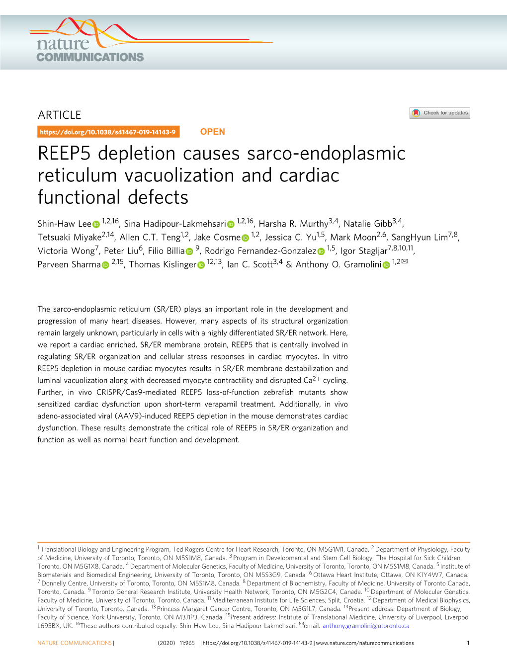 REEP5 Depletion Causes Sarco-Endoplasmic Reticulum Vacuolization and Cardiac Functional Defects