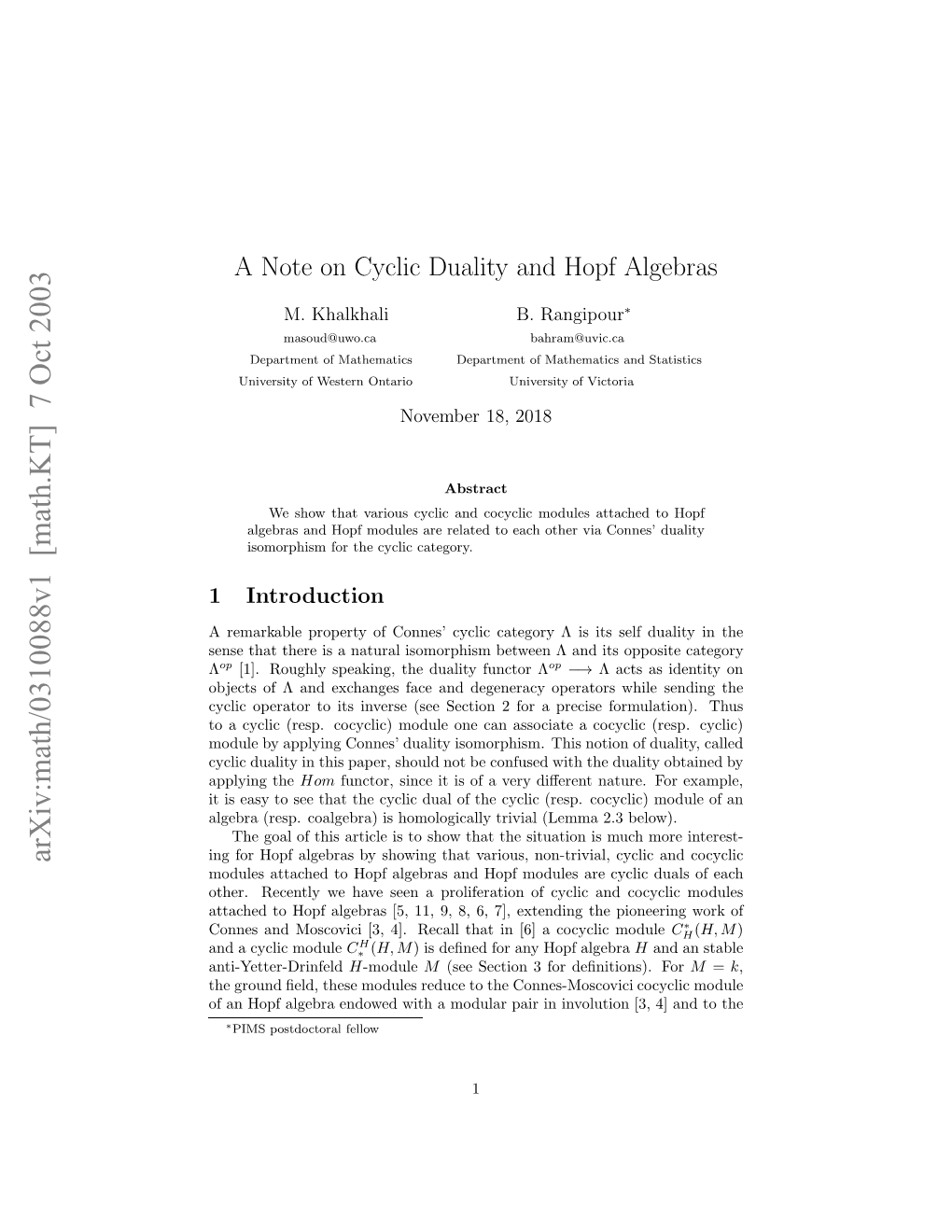 A Note on Cyclic Duality and Hopf Algebras