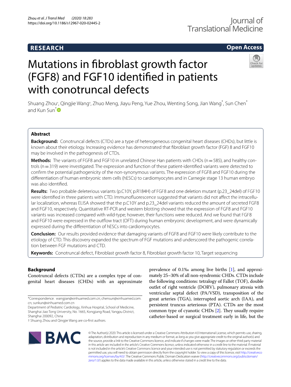 Mutations in Fibroblast Growth Factor (FGF8) and FGF10 Identified In