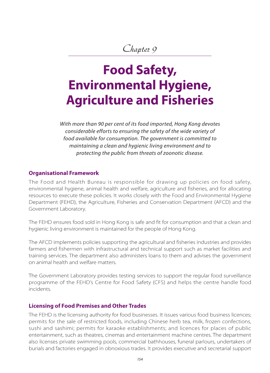 Food Safety, Environmental Hygiene, Agriculture and Fisheries