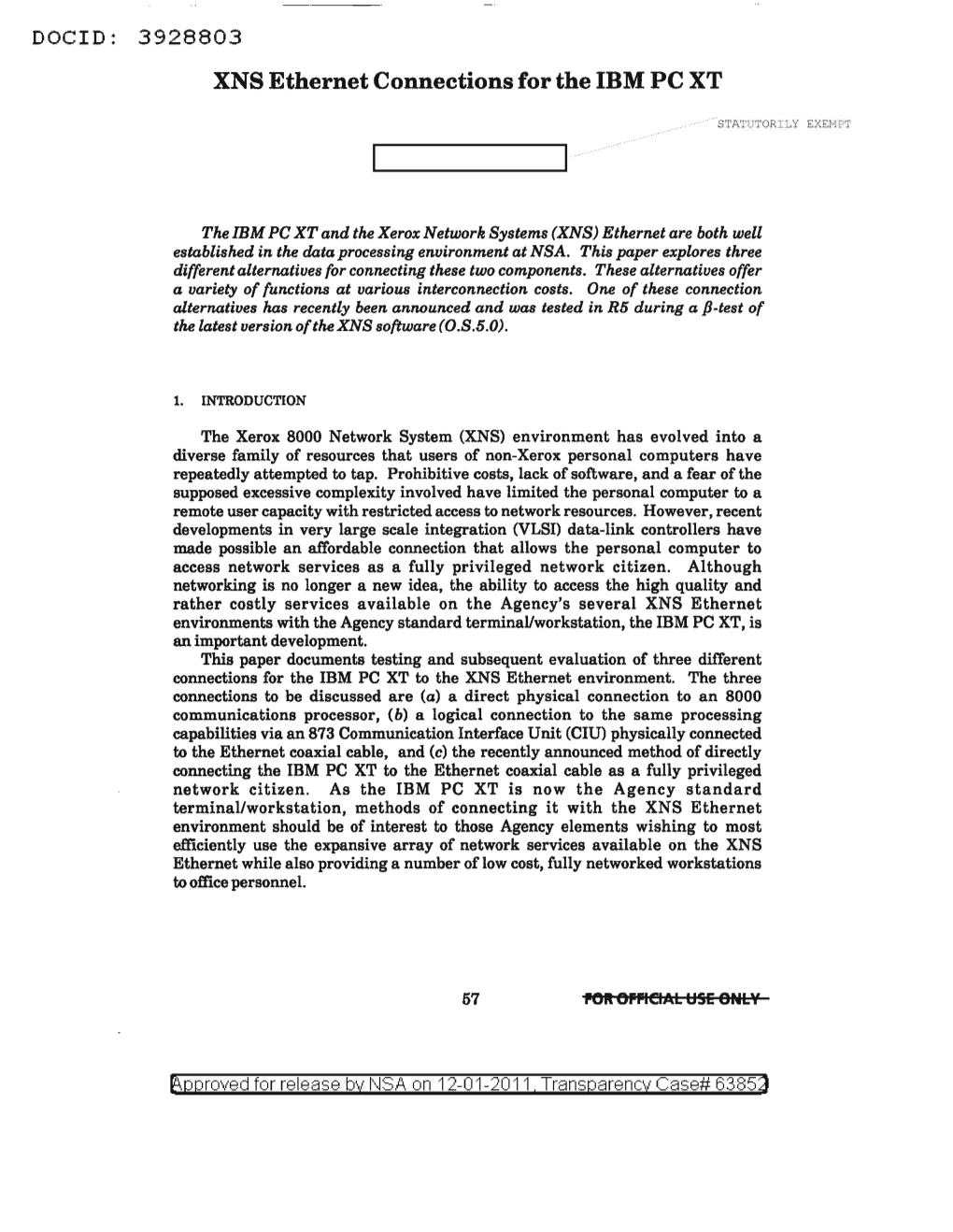 XNS Ethernet Connections for the IBM PC XT