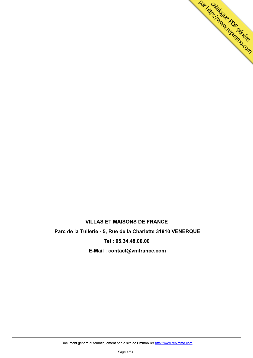 Catalogue Immobilier VILLAS ET MAISONS DE FRANCE VENERQUE