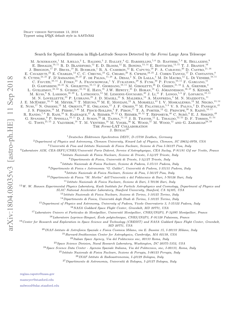 Arxiv:1804.08035V3 [Astro-Ph.HE] 11 Sep 2018 INAF-Istituto Di Astroﬁsica Spaziale E Fisica Cosmica Milano, Via E