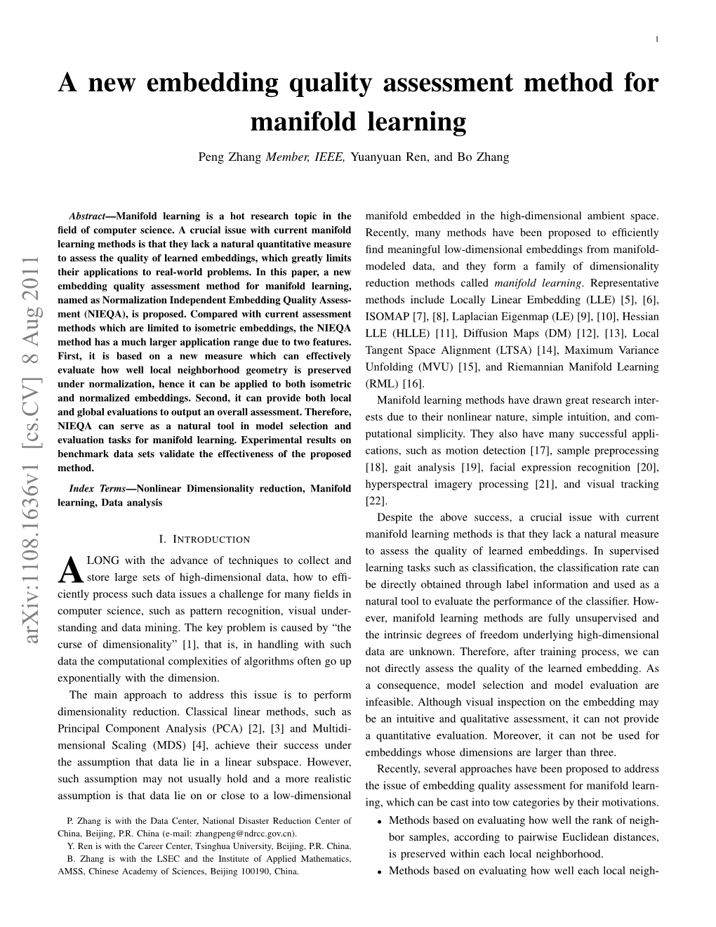 A New Embedding Quality Assessment Method for Manifold Learning