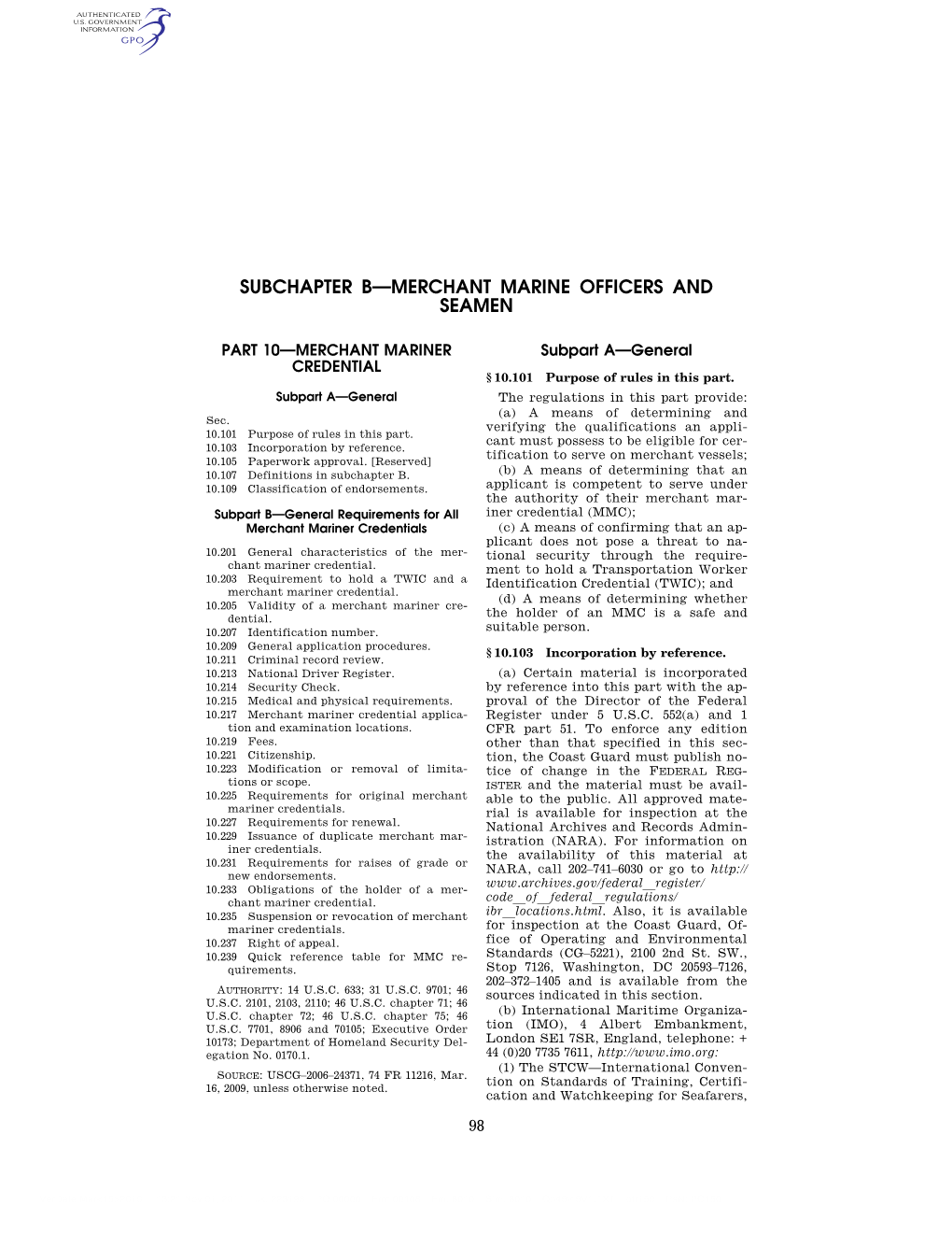 Subchapter B—Merchant Marine Officers and Seamen