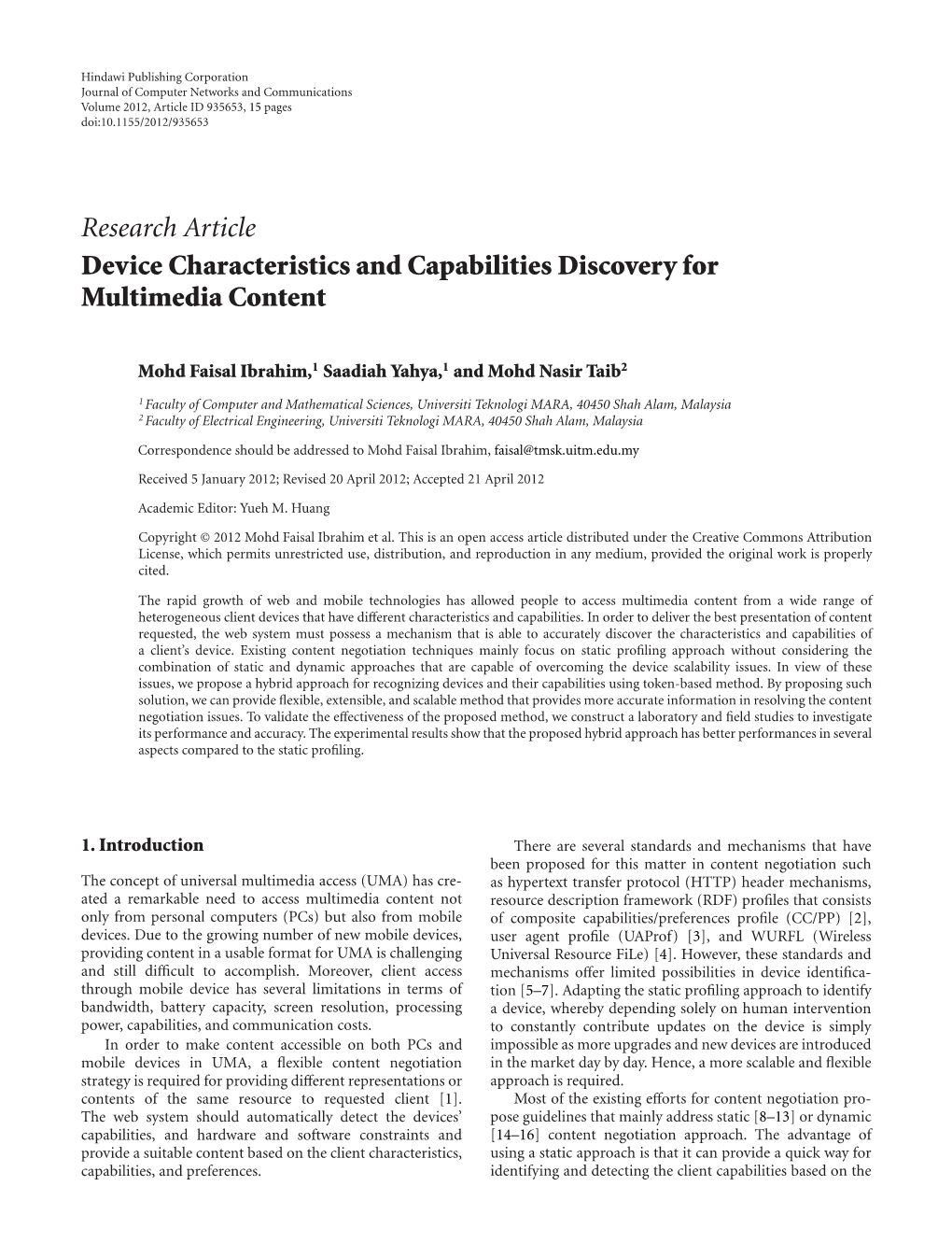 Device Characteristics and Capabilities Discovery for Multimedia Content