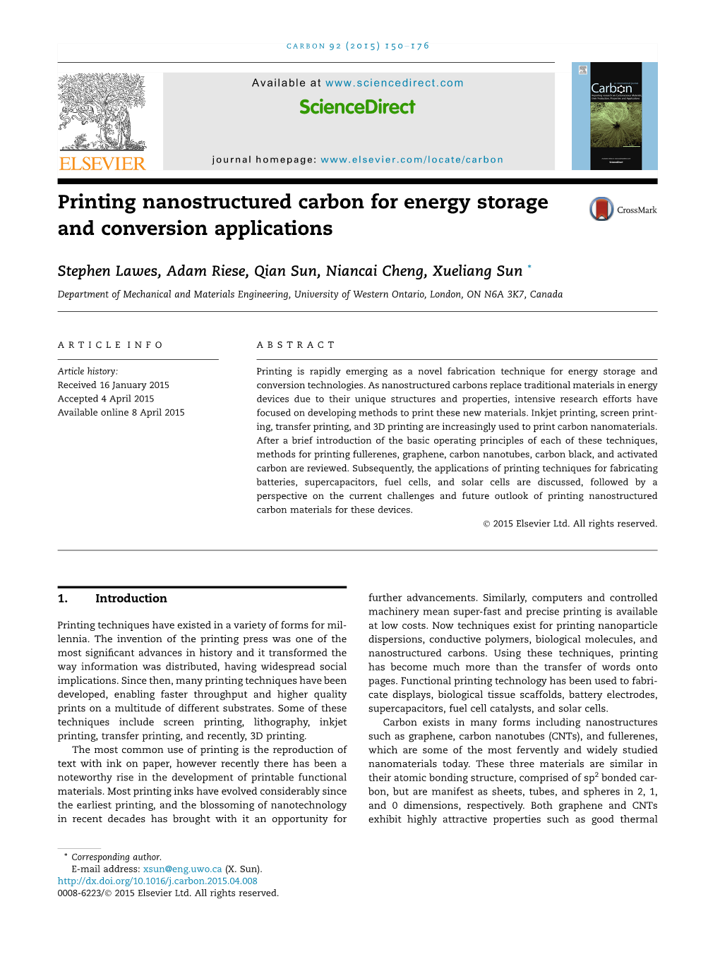 Printing Nanostructured Carbon for Energy Storage and Conversion Applications