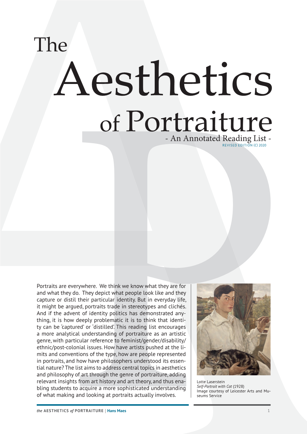 The Aesthetics of Portraiture - an Annotated Reading List