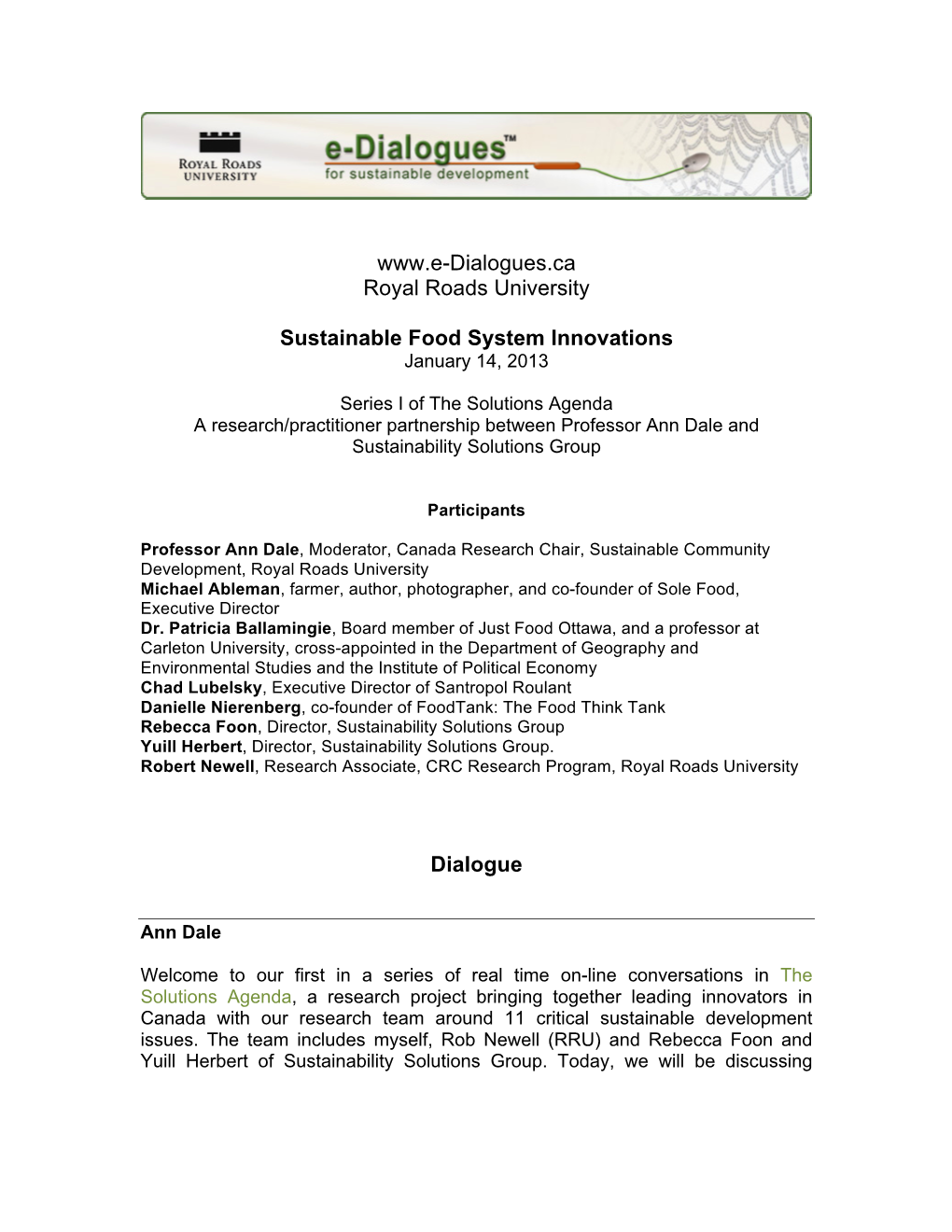 Royal Roads University Sustainable Food