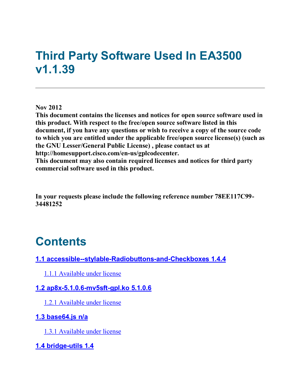 Third Party Software Used in EA3500 V1.1.39