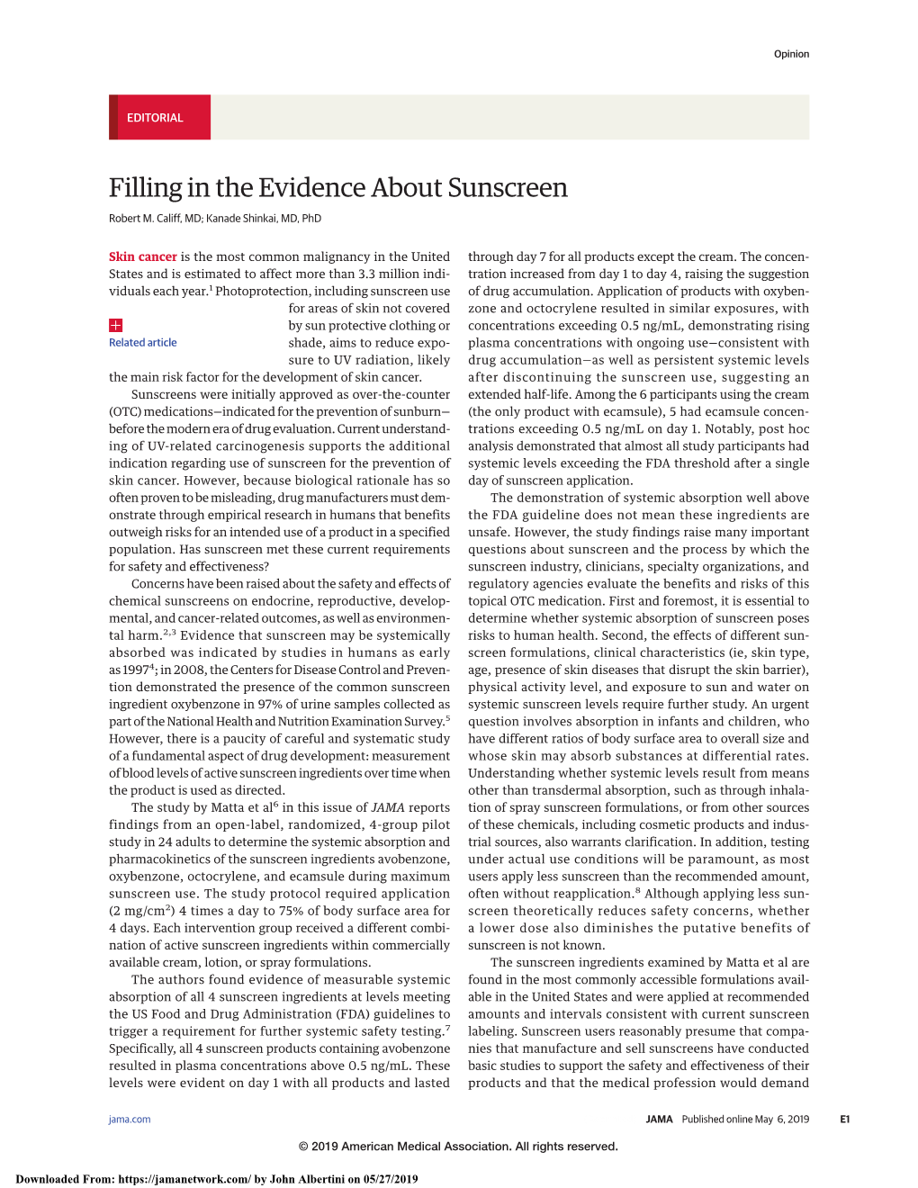 Filling in the Evidence About Sunscreen Robert M