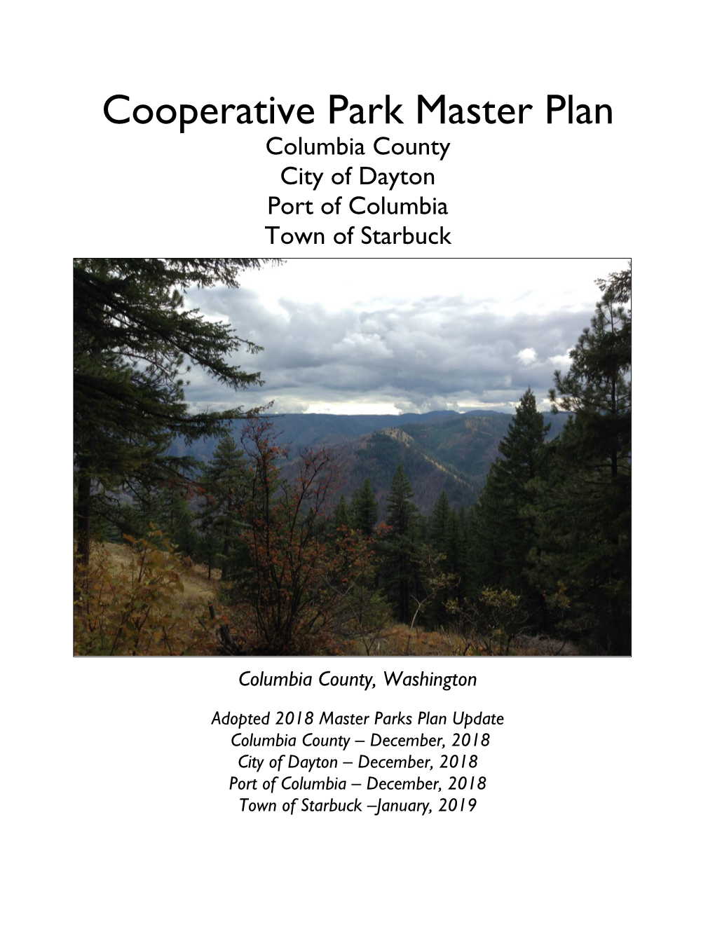 Cooperative Park Master Plan Columbia County City of Dayton Port of Columbia Town of Starbuck