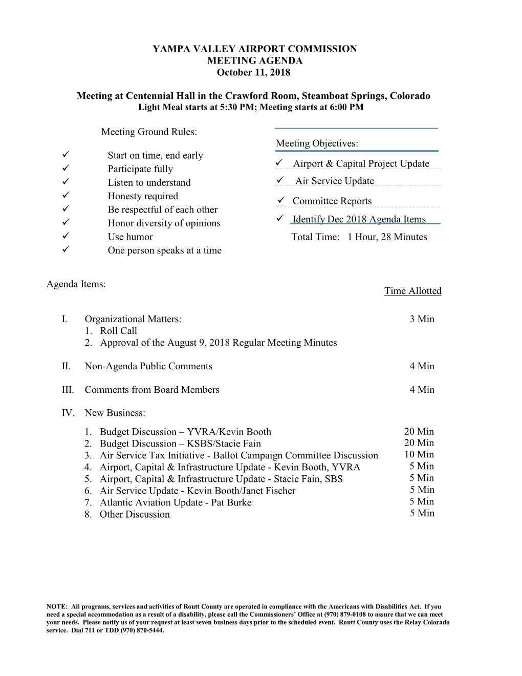 YAMPA VALLEY AIRPORT COMMISSION MEETING AGENDA October 11, 2018