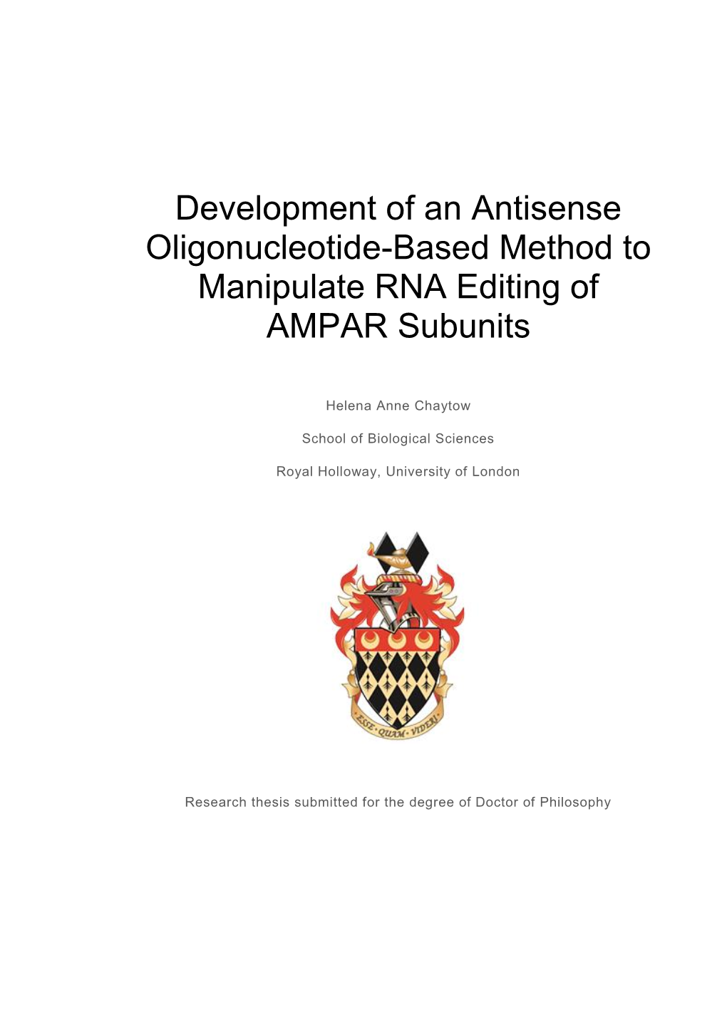 Development of an Antisense Oligonucleotide-Based Method to Manipulate RNA Editing of AMPAR Subunits