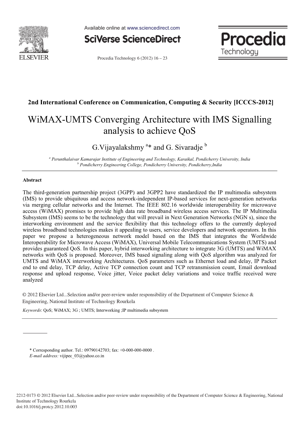 Wimax-UMTS Converging Architecture with IMS Signalling Analysis to Achieve Qos