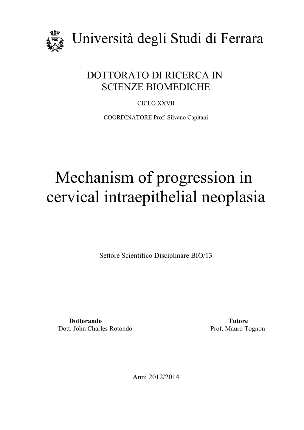 Mechanism of Progression in Cervical Intraepithelial Neoplasia