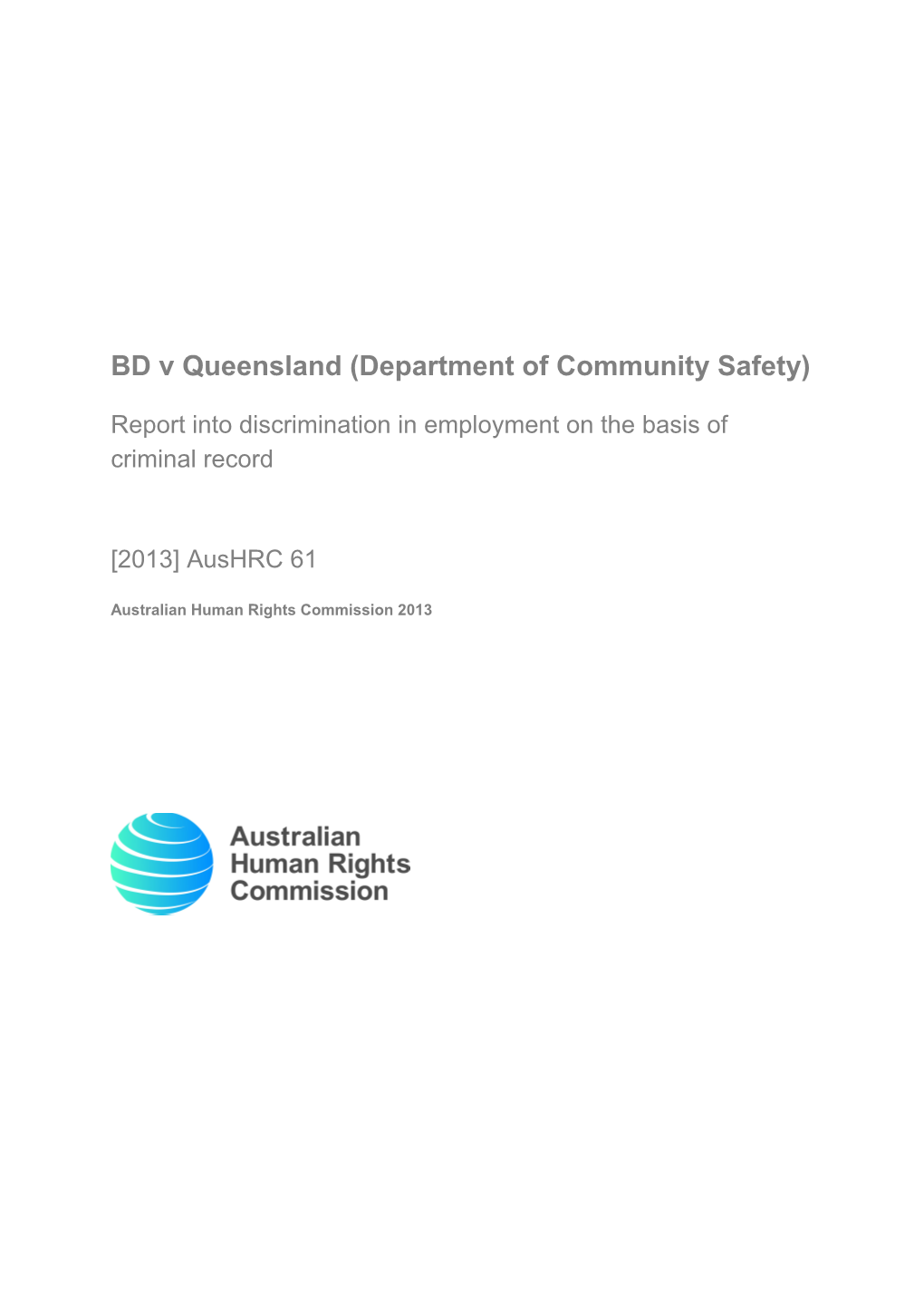 BD V Queensland (Department of Community Safety)