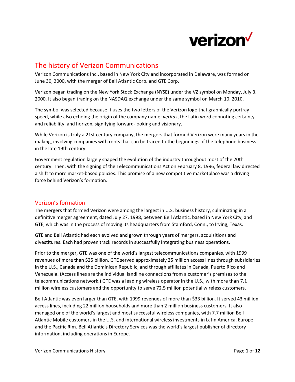 The History of Verizon Communications