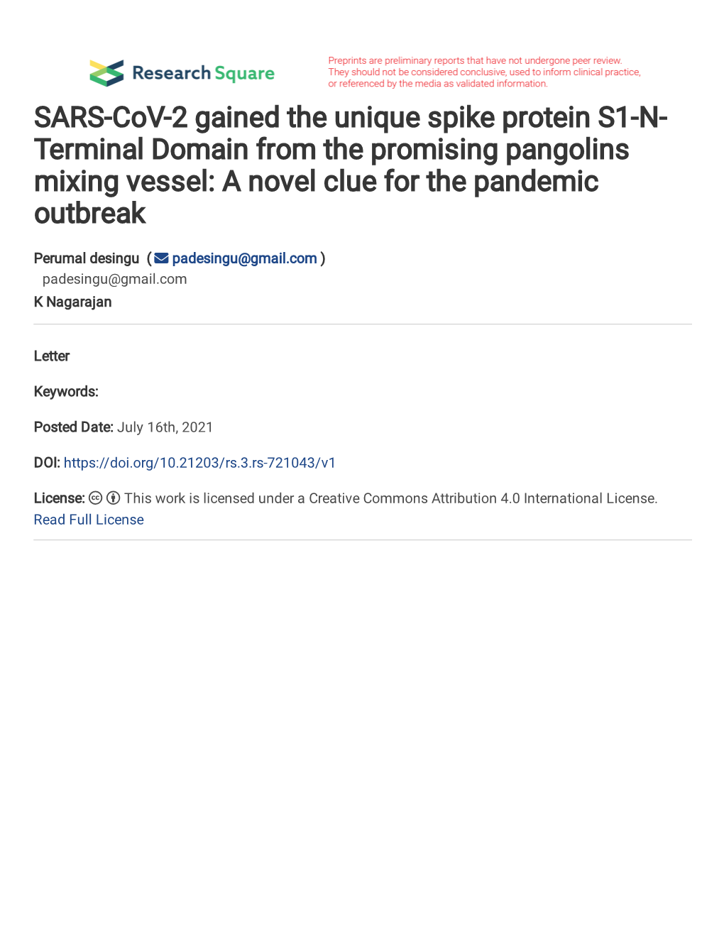 SARS-Cov-2 Gained the Unique Spike Protein S1-N- Terminal Domain from the Promising Pangolins Mixing Vessel: a Novel Clue for the Pandemic Outbreak