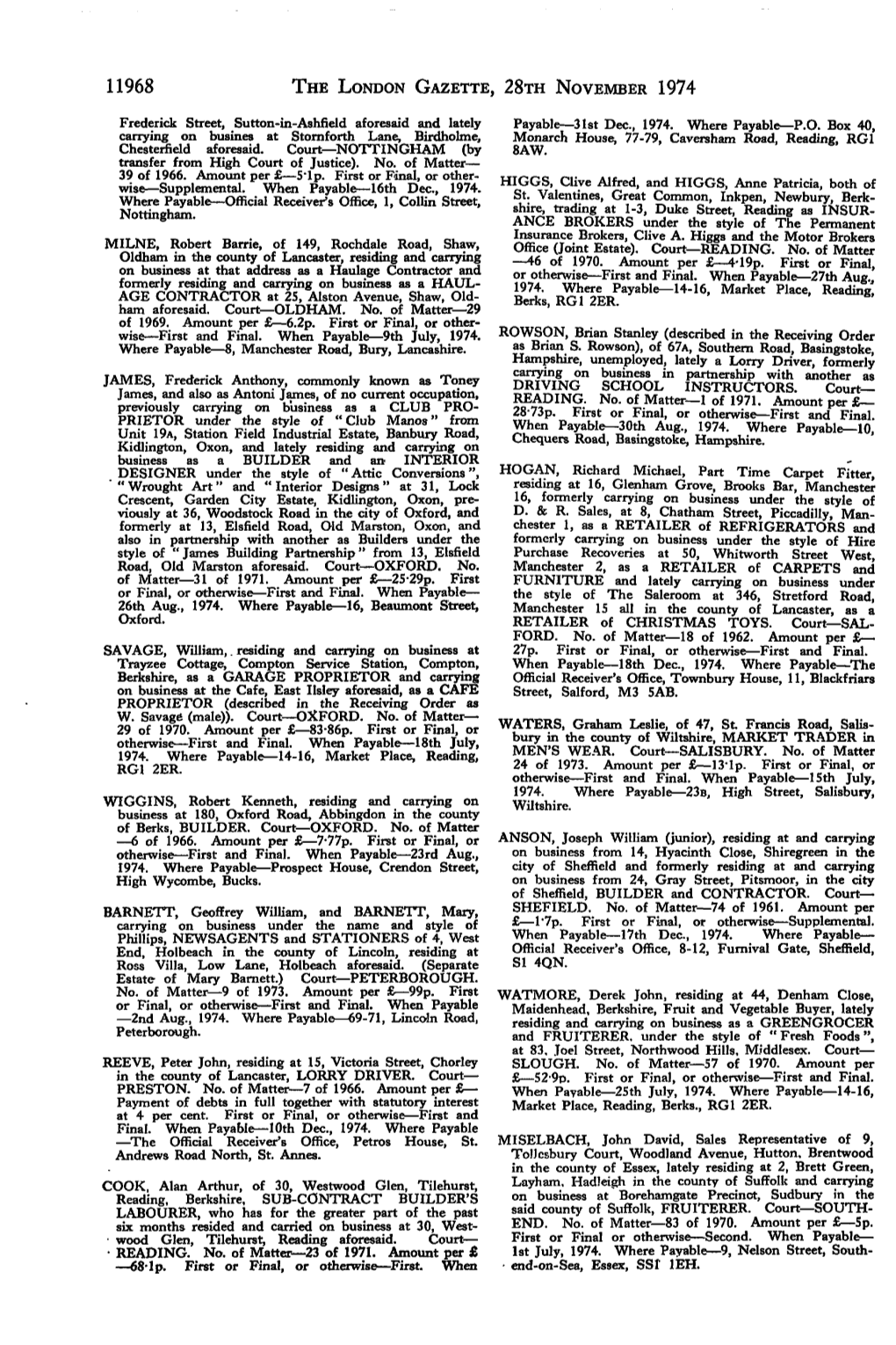 11968 the LONDON GAZETTE, 28Ra NOVEMBER 1974