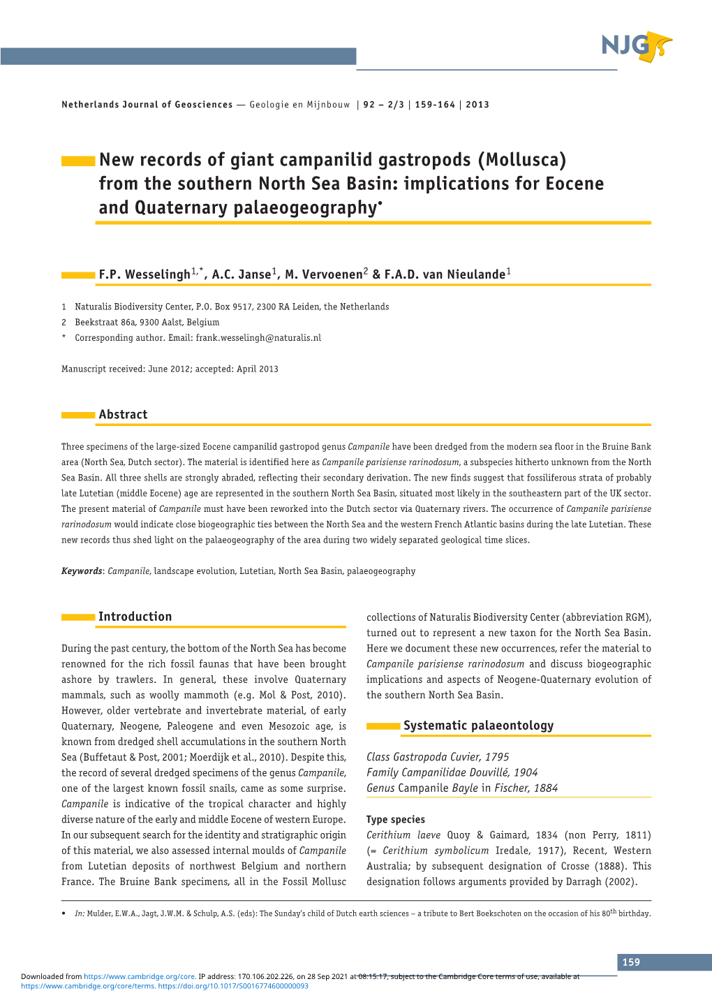 From the Southern North Sea Basin: Implications for Eocene and Quaternary Palaeogeography•