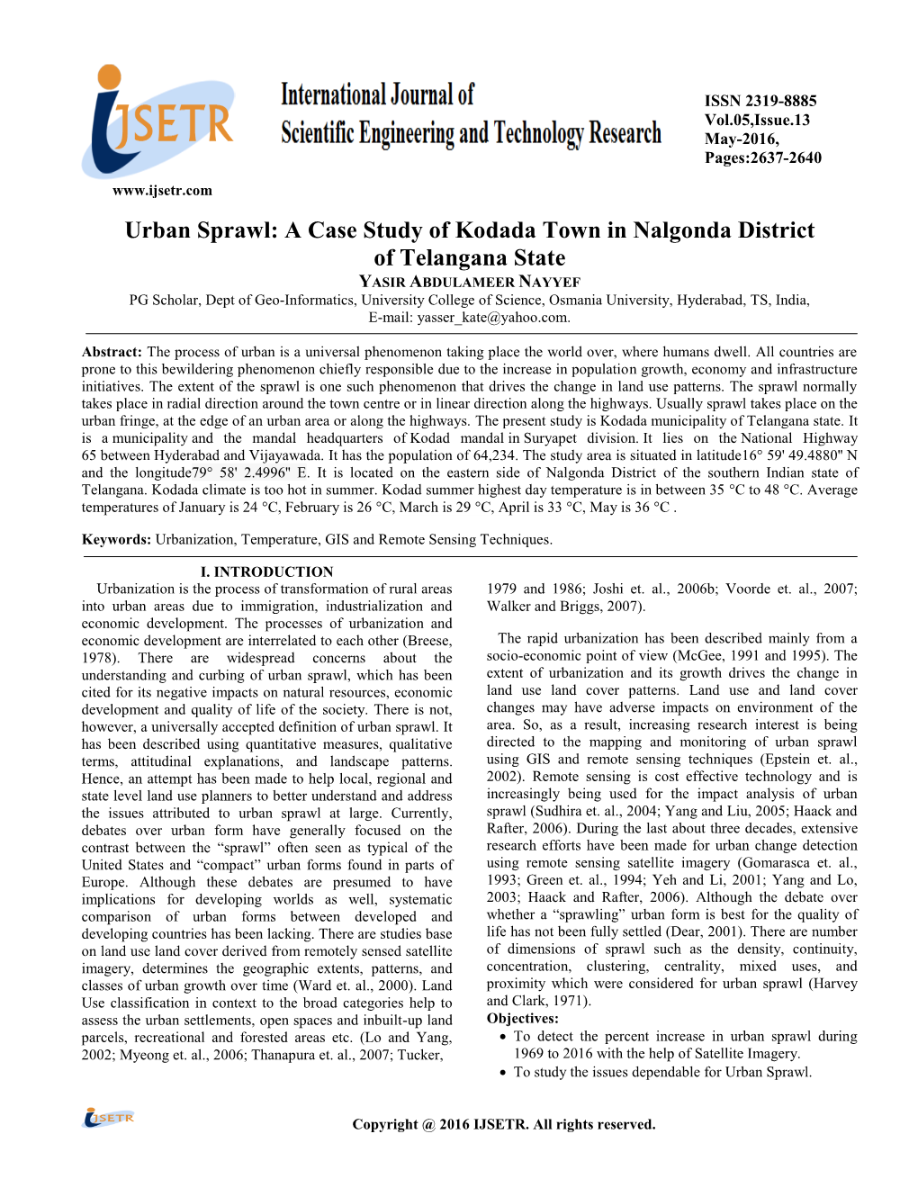 A Case Study of Kodada Town in Nalgonda District of Telangana State