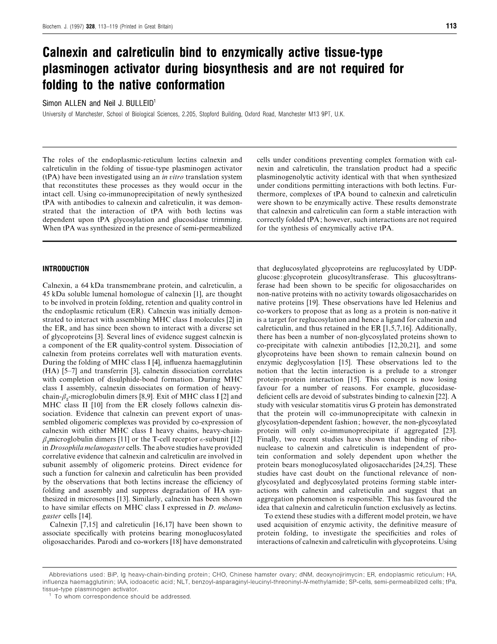 Calnexin and Calreticulin Bind to Enzymically Active Tissue-Type