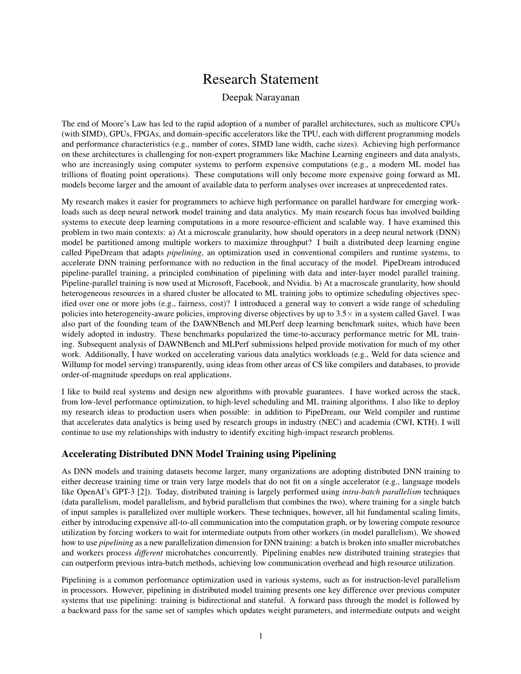 Research Statement Deepak Narayanan