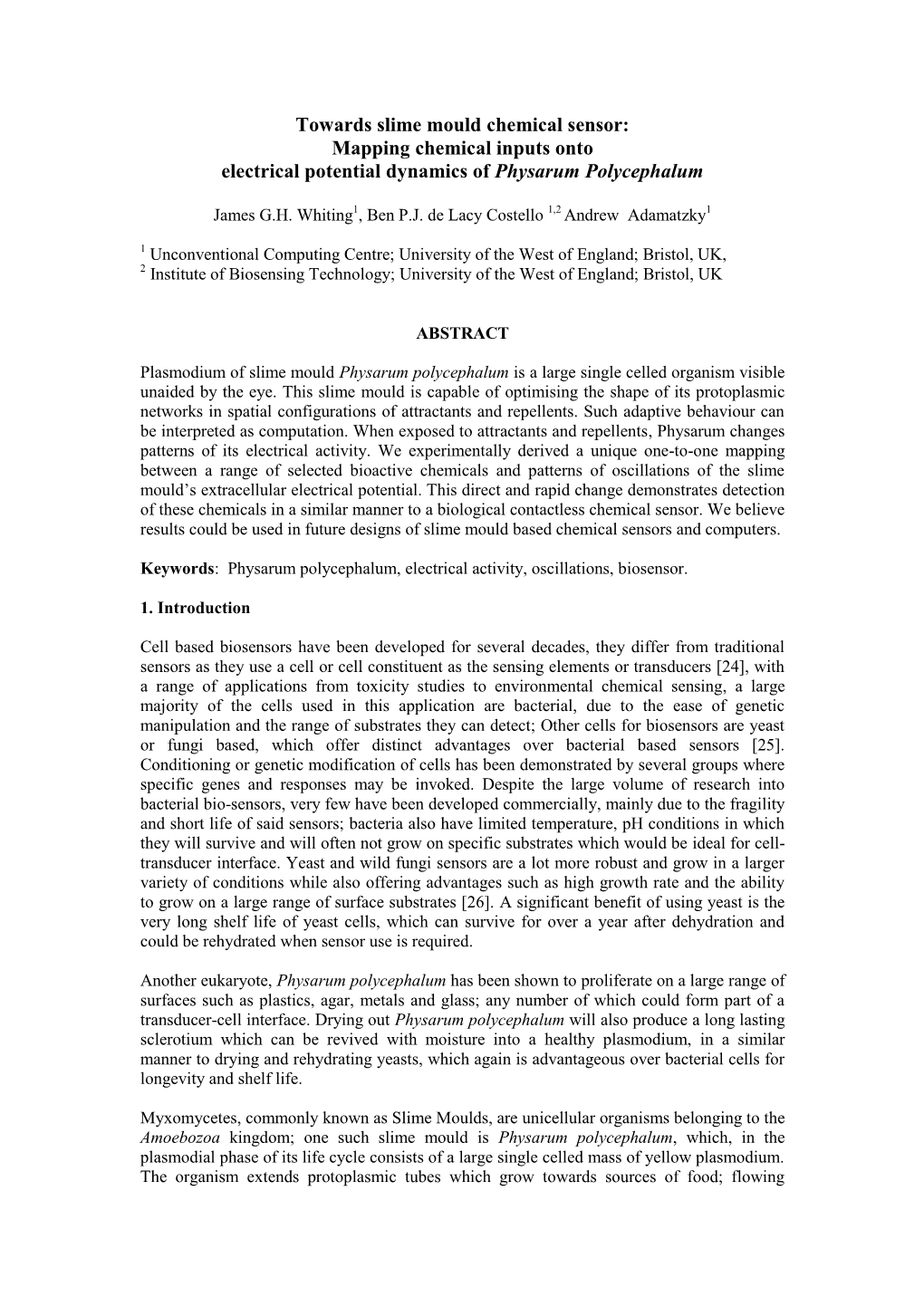 Towards Slime Mould Chemical Sensor: Mapping Chemical Inputs Onto Electrical Potential Dynamics of Physarum Polycephalum