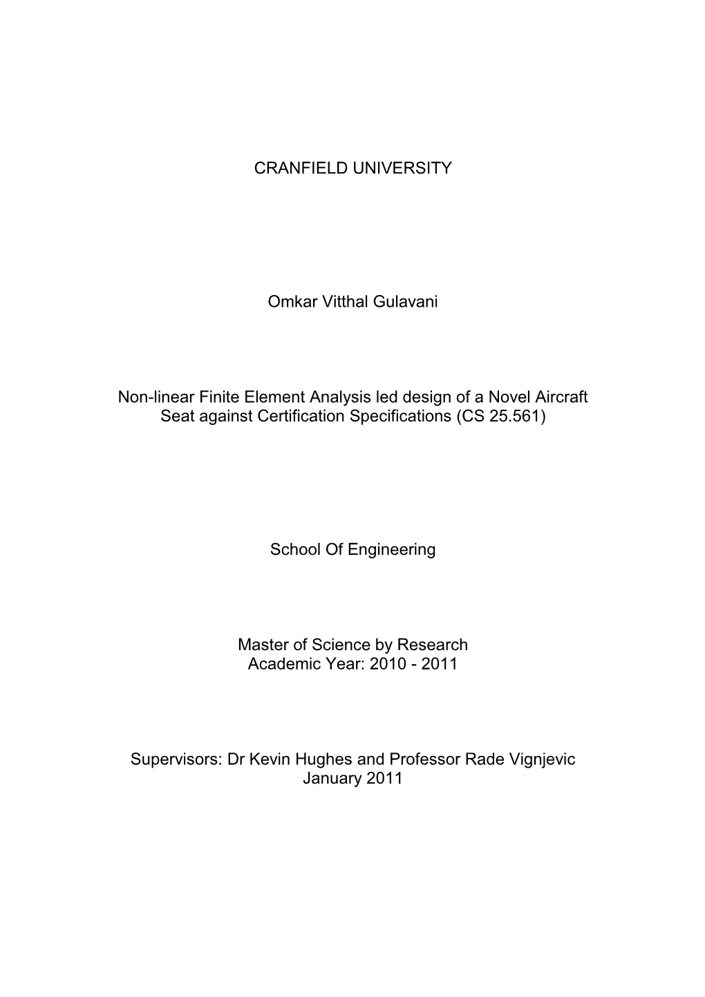 CRANFIELD UNIVERSITY Omkar Vitthal Gulavani Non-Linear Finite