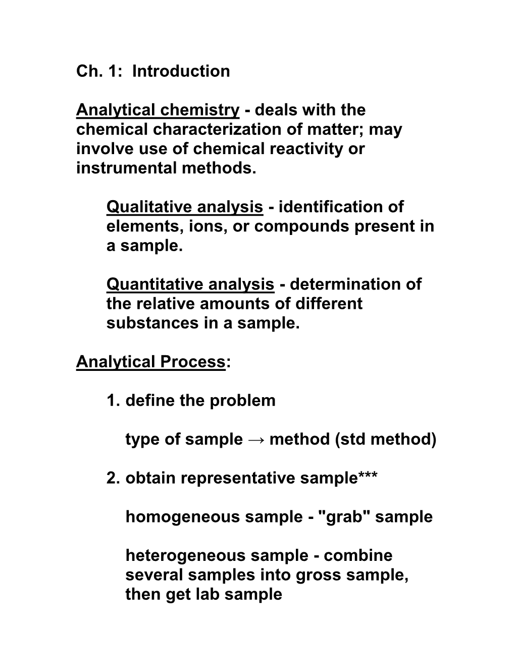 Ch. 1: Introduction Analytical Chemistry